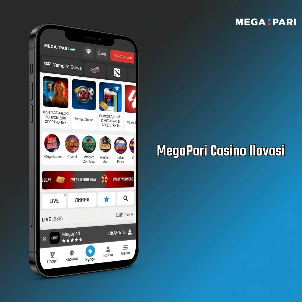 MegaPari kazino ilovasi Android va iOS qurilmalarda 10,000+ o'yin, depozit va bonuslar