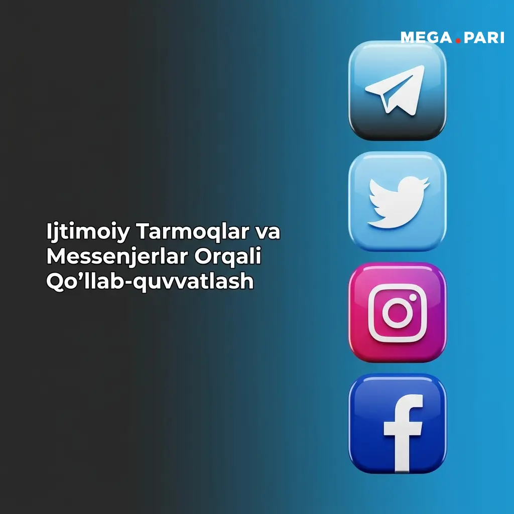 MegaPari ijtimoiy tarmoqlar va messenjerlar orqali qo'llab-quvvatlash: Telegram, Twitter, Facebook, Instagram