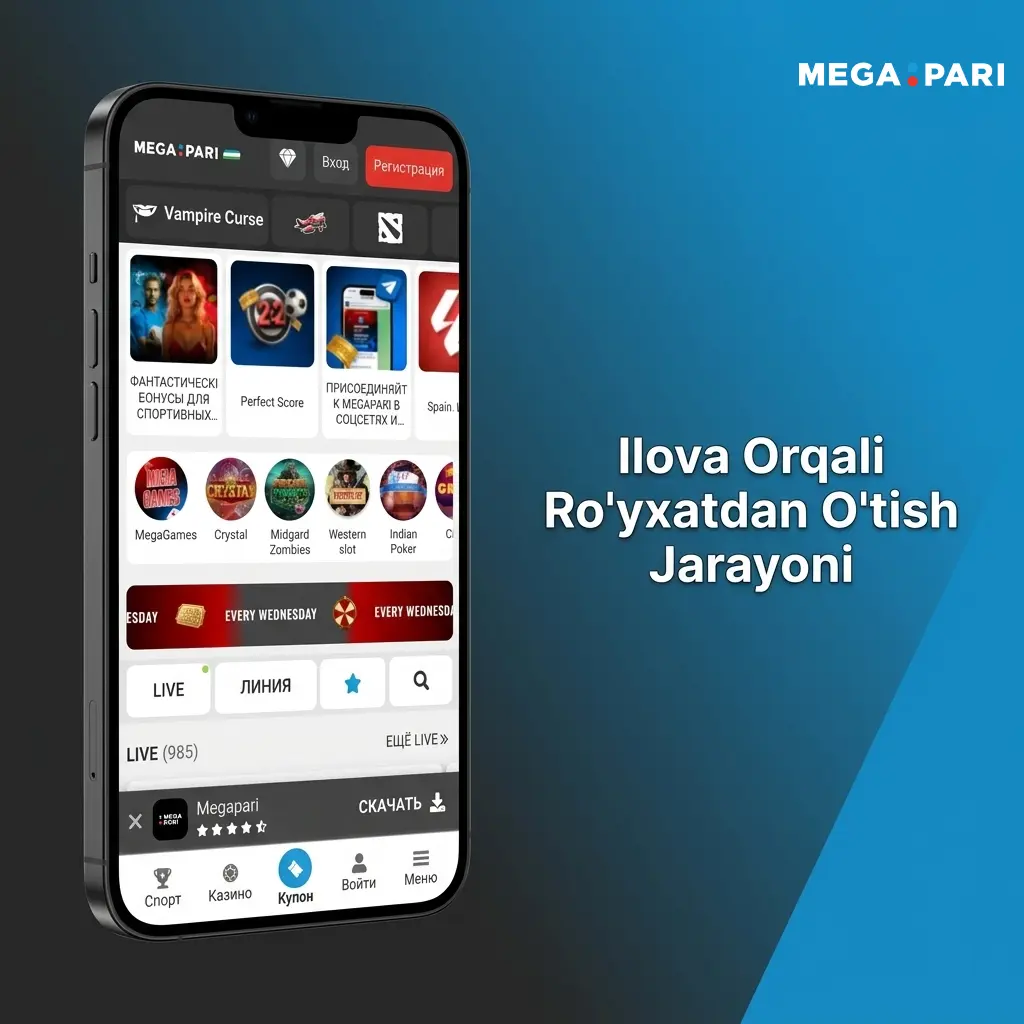 MegaPari ilovasida ro'yxatdan o'tish jarayoni: APK yuklab olish va hisob yaratish bosqichlari
