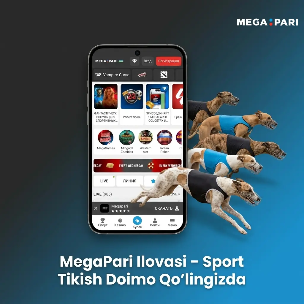 MegaPari mobil ilovasi Android va iOS qurilmalarda sport tikish, kazino va bonuslar bilan to'liq funksionallik