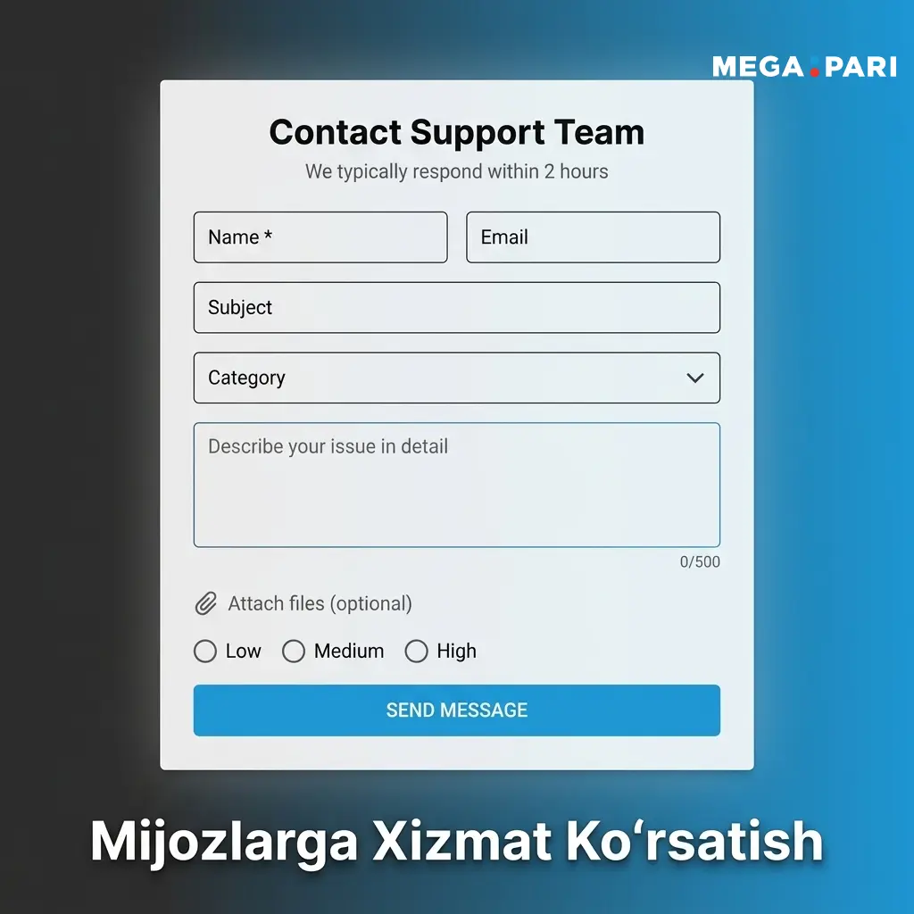 MegaPari 24/7 mijozlarga xizmat ko'rsatish: jonli chat, email, Telegram va ko'p tilli qo'llab-quvvatlash