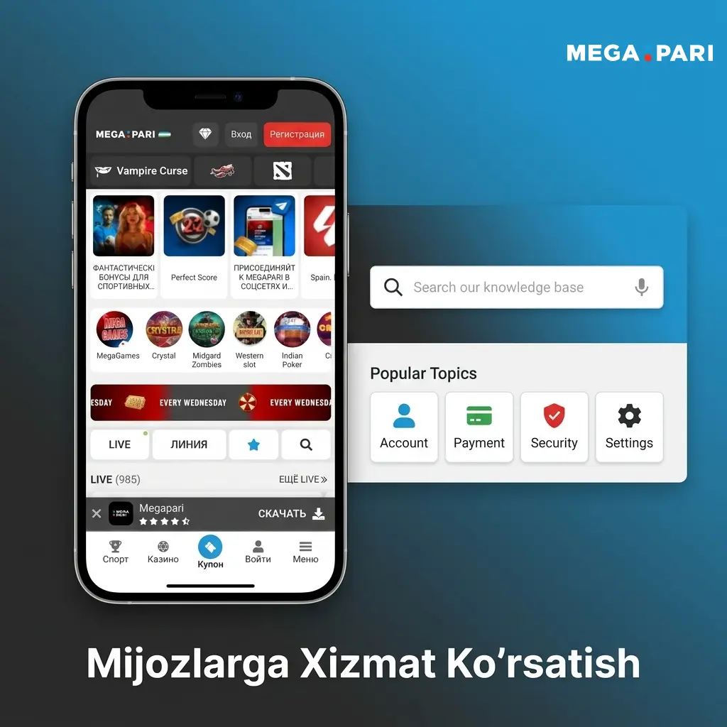 MegaPari 24/7 mijozlarga xizmat ko'rsatish: jonli chat, email, Telegram va ko'p tilli qo'llab-quvvatlash