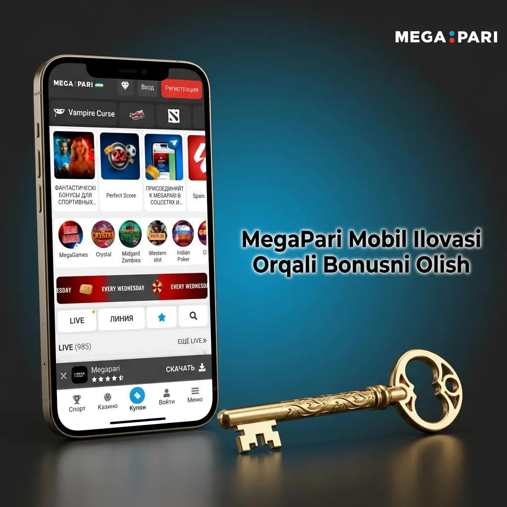 MegaPari mobil ilovasi orqali bonus olish: App Store yoki Google Play'dan yuklab, ro'yxatdan o'ting va depozit kiriting.