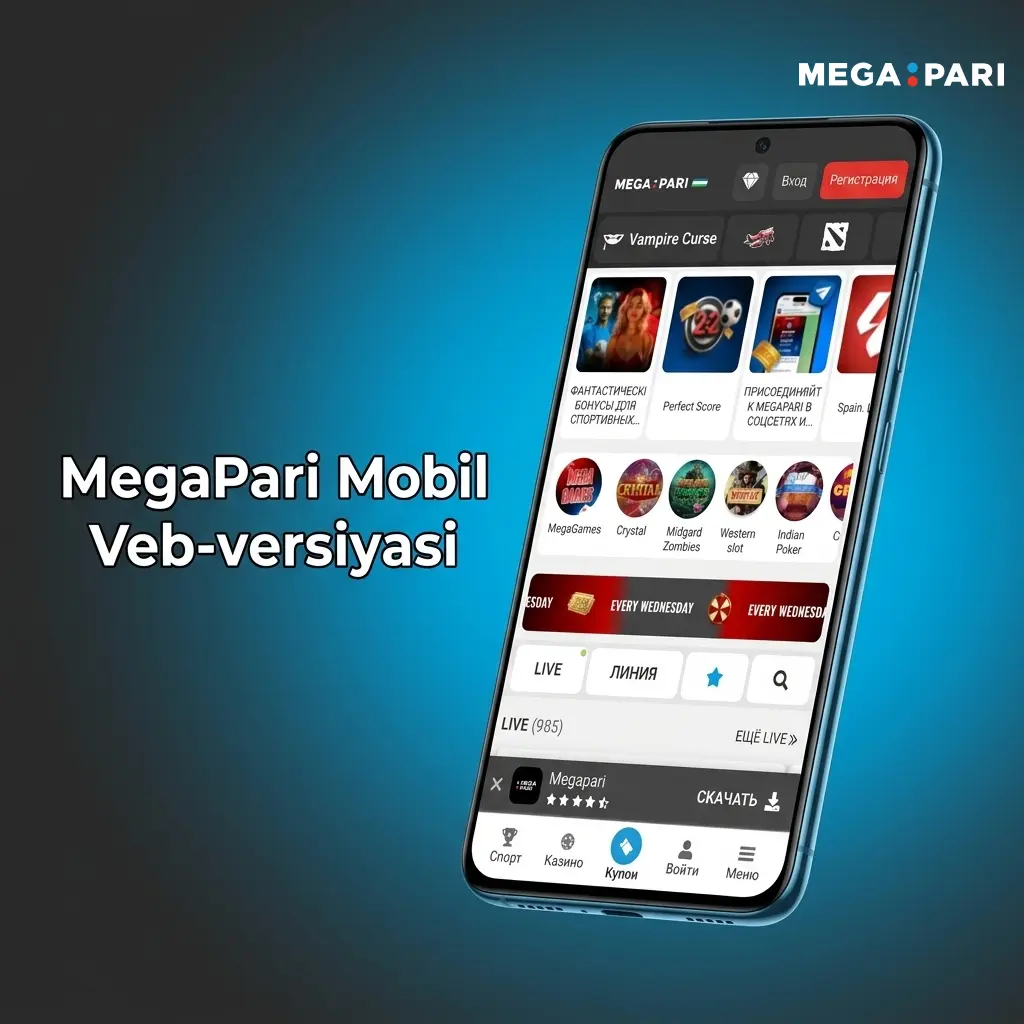 MegaPari mobil veb-versiyasi — smartfon va planshetlar uchun brauzer orqali sport tikish va kazino