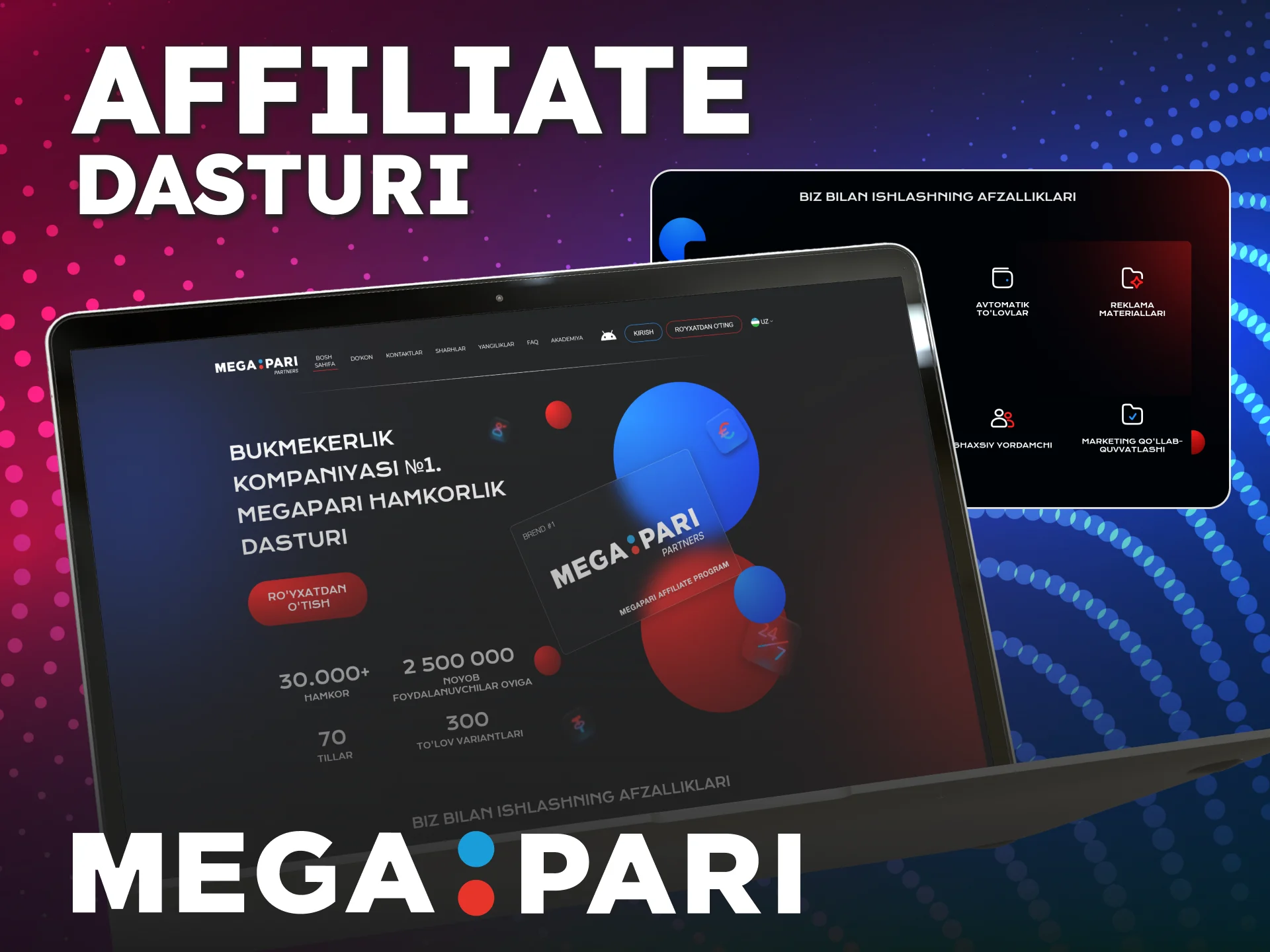 Trafikni yo'naltiring va MegaPari affiliate dasturi orqali daromad oling.