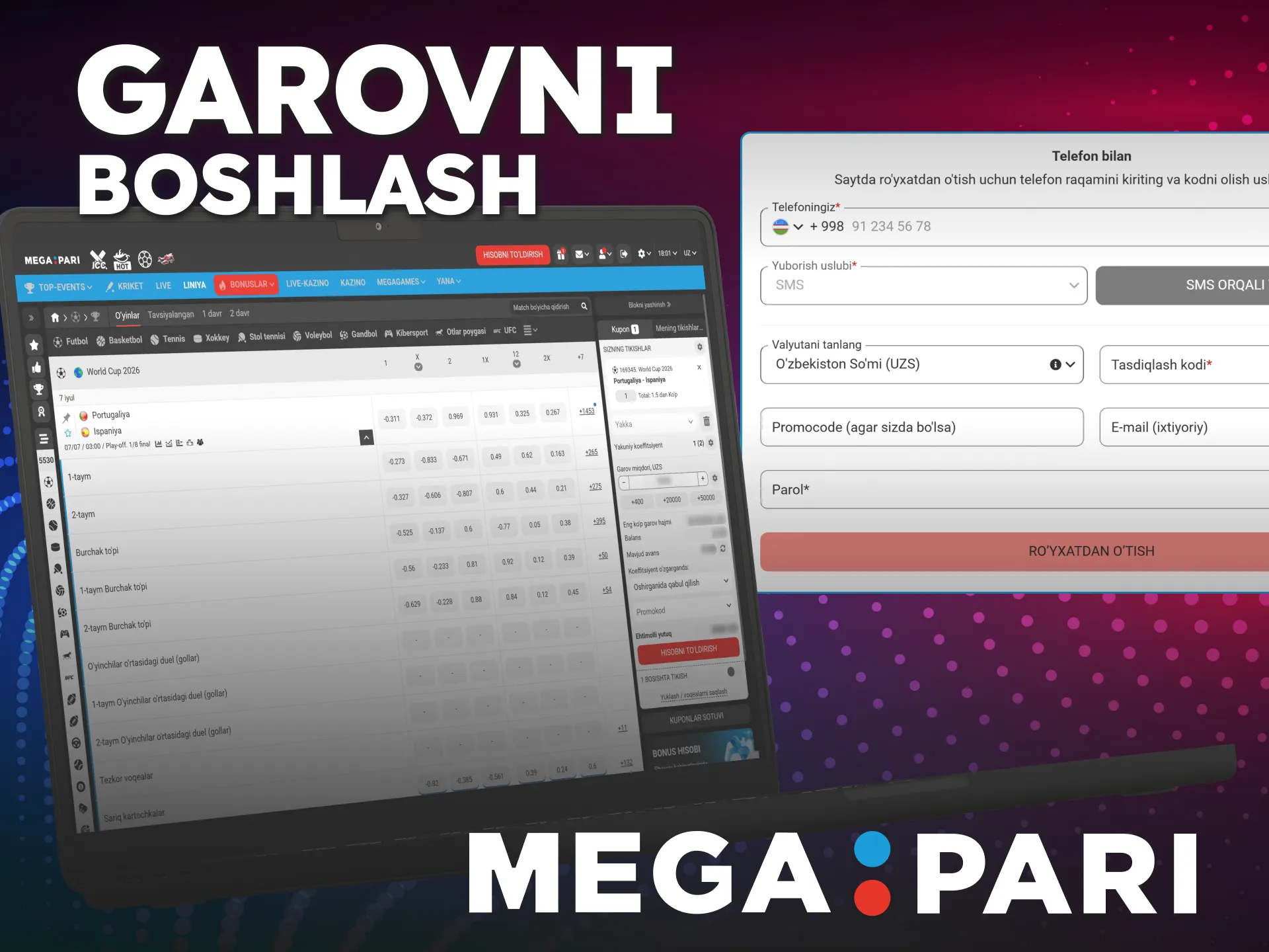 Sevimli jamoangizni qo'llab-quvvatlang va MegaPari'da birinchi tikishni qo'ying.