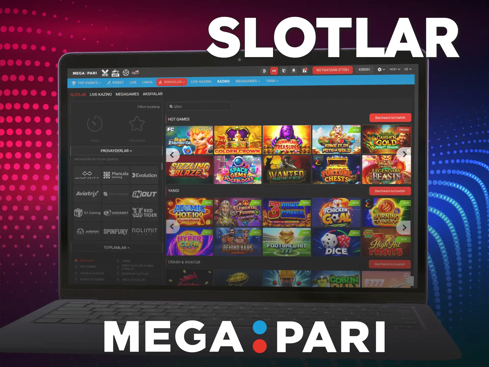 Katta jekpotlarni yutish uchun MegaPari online kazino slotlarini aylantiring.