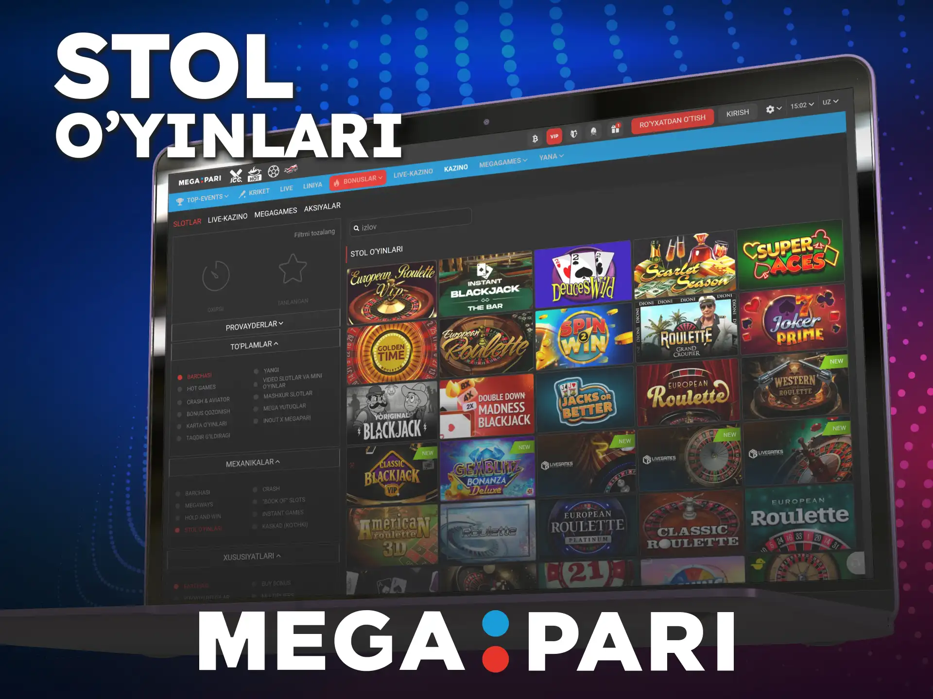 Kartalar bilan strategiyangizni MegaPari online kazino stol o'yinlarida ko'rsating.