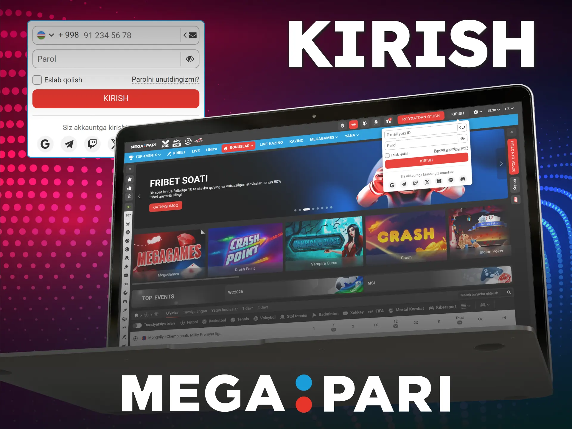 Shaxsiy kabinetga o'tish uchun MegaPari hisobiga xavfsiz kiring.