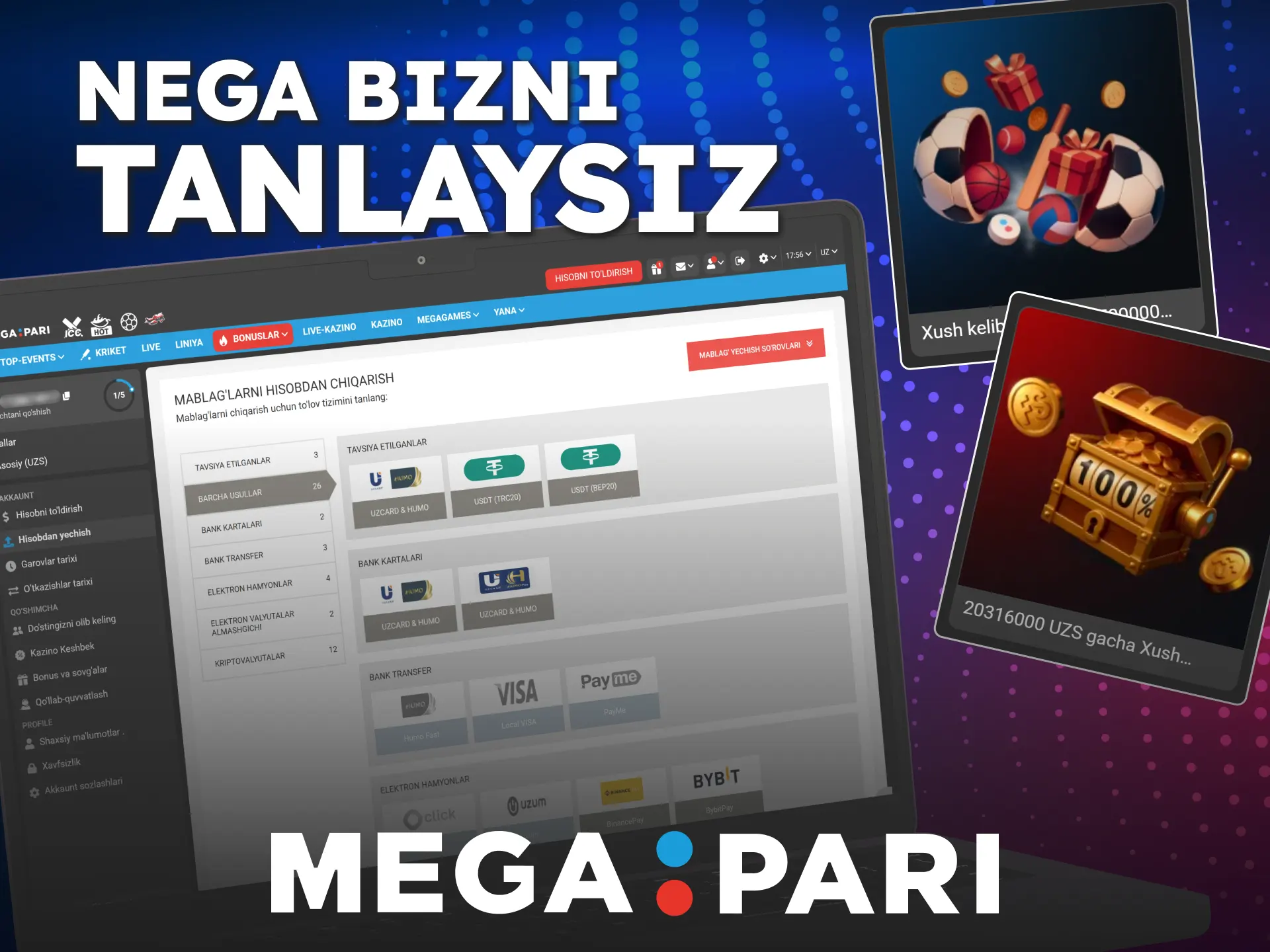 Eksklyuziv imkoniyatlardan foydalanish uchun rasmiy MegaPari platformasini tanlang.