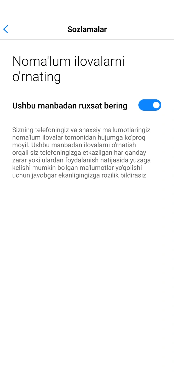 Telefon xavfsizlik sozlamalarida MegaPari APK Android qadamlariga ruxsat bering.