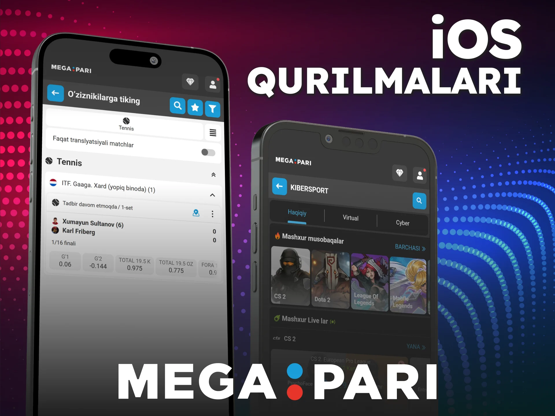 iPhone tizimi parametrlarini mos keladigan MegaPari Ilova ro'yxatidan ko'ring.
