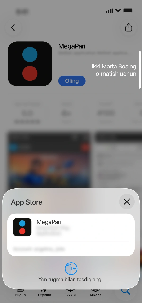 Parolingizni kiritish orqali barcha MegaPari iOS qadamlarini tasdiqlang.