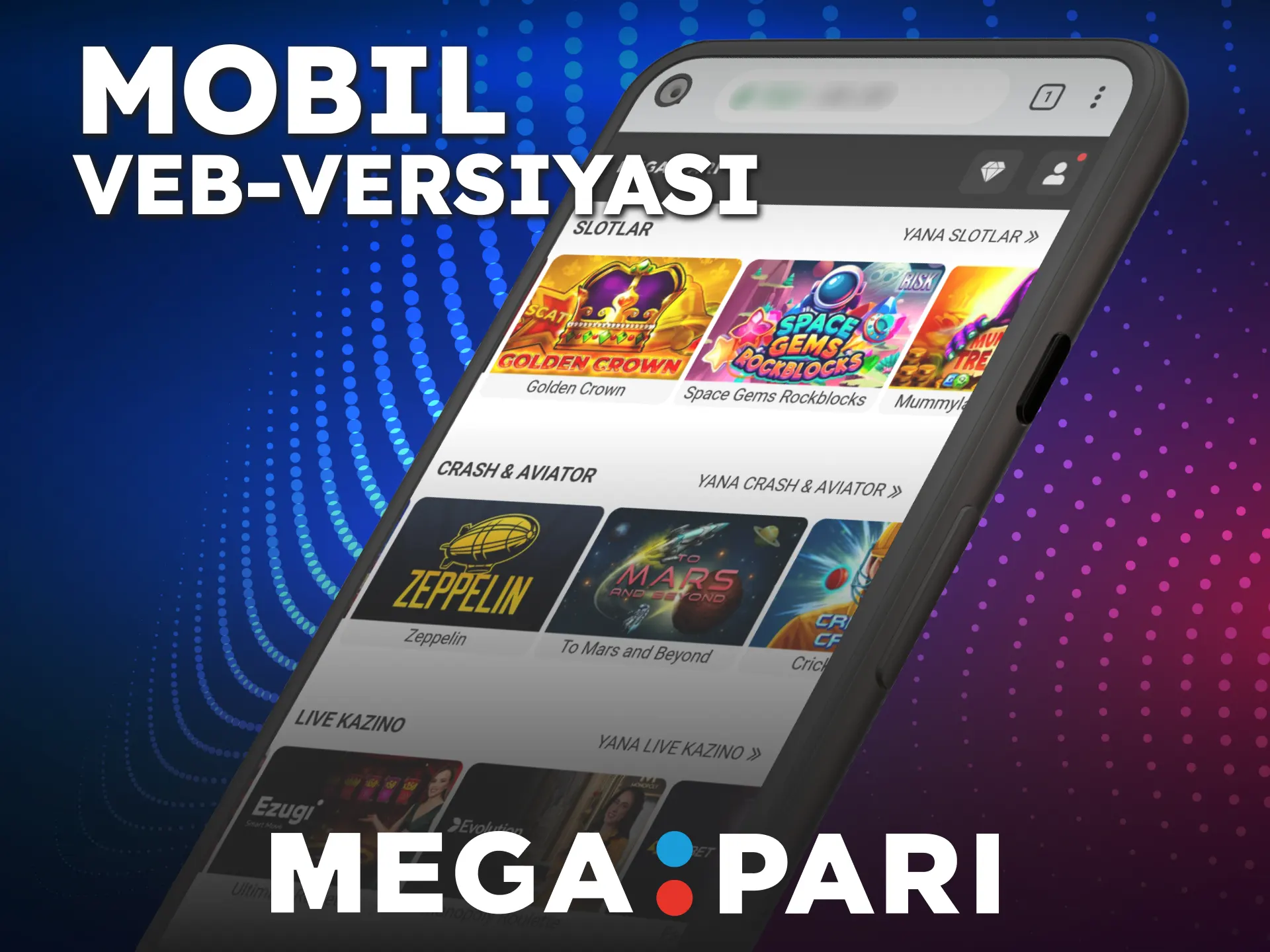 Brauzer yordamida qulay moslashuvchan MegaPari Ilova veb versiyasini oching.