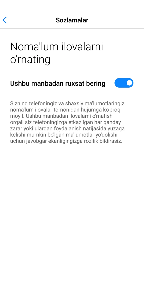 Tizim ruxsatnomalarini sozlash uchun MegaPari Ilova Android parametrlarini oching.