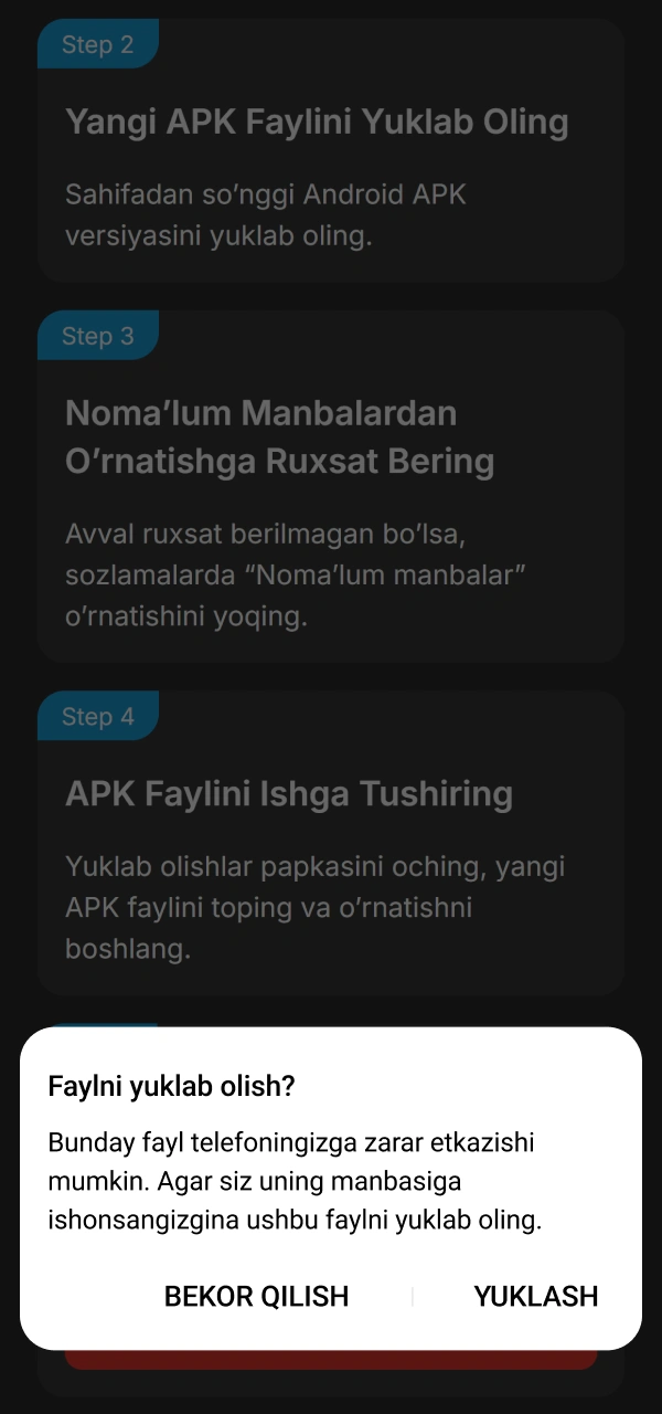Xavfsiz o'rnatish faylini yuklashda MegaPari Ilova Android yo'riqnomasidan foydalaning.