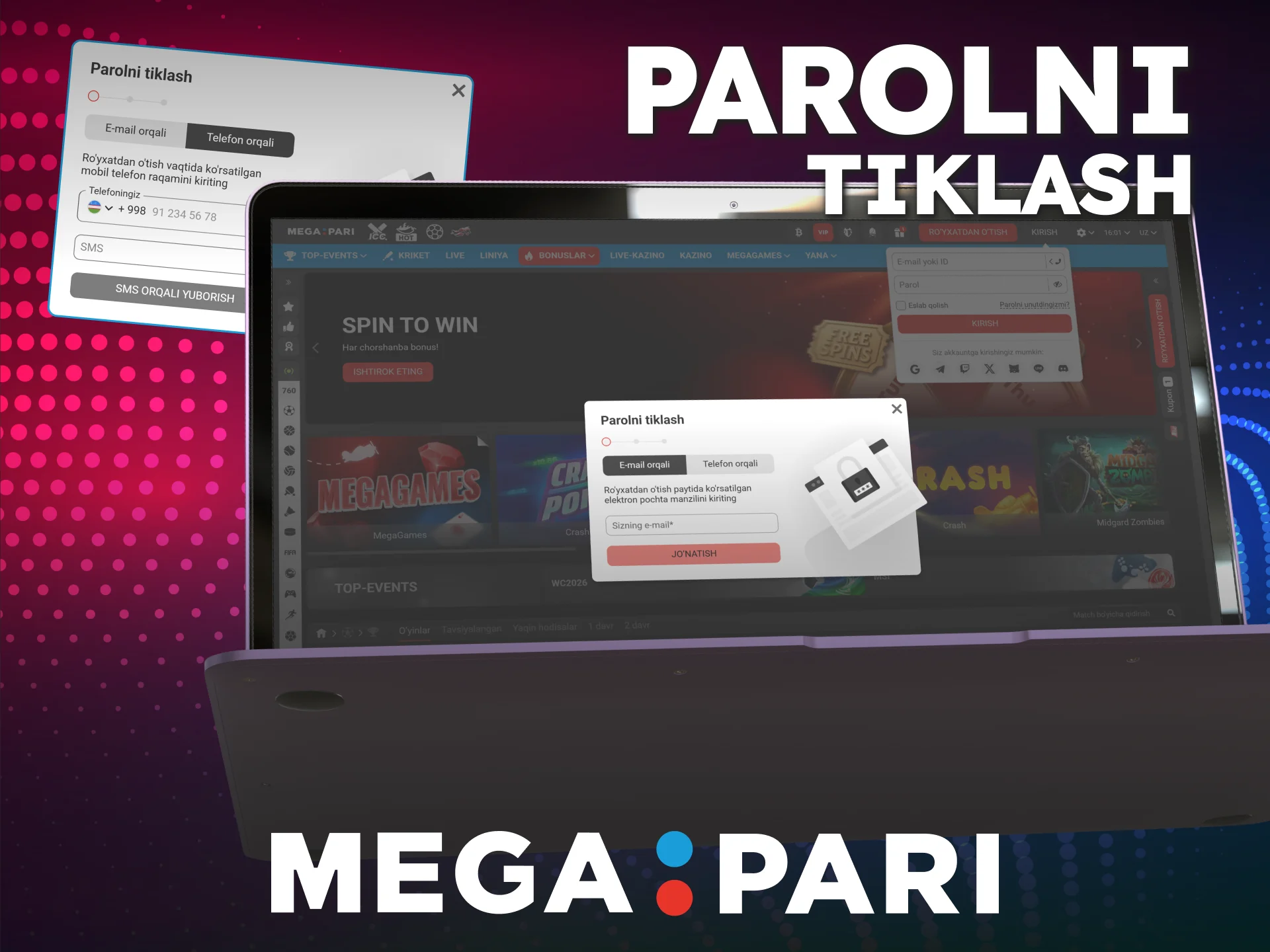 Kirish kodini unutganda MegaPari Ro'yxatdan o'tish parolini qayta tiklang.